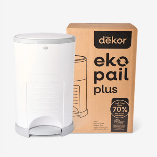 Diaper Dekor Plus Hands-Free Diaper Pail | Largest & Easiest to Use | Just Step–Drop–Done | Doesn’t Absorb Odors | Quick Bag Change | Great for Cloth Diapers | 70% Recycled Materials | EKO White