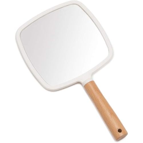 YEAKE Hand Held Mirror with Handle for Makeup,Small Cute Wood Hand Mirror for Shaving with Hole Hanging Single-Sided Portable Travel Vanity Mirror for Men&Women(Square)