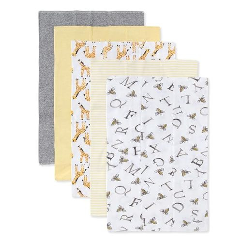 Burt's Bees Baby - Burp Cloths, 5-Pack Extra Absorbent 100% Organic Cotton Drool Cloths - Giraffes