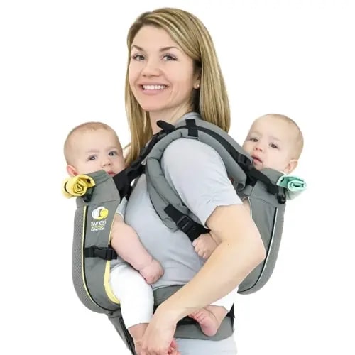 TwinGo Carrier - Air Model - Cool Grey - Great for All Seasons - Breathable Mesh - Fully Adjustable Tandem or 2 Single Baby Carrier for Men, Woman XS-XXL - Twins and Babies 10-45 lbs