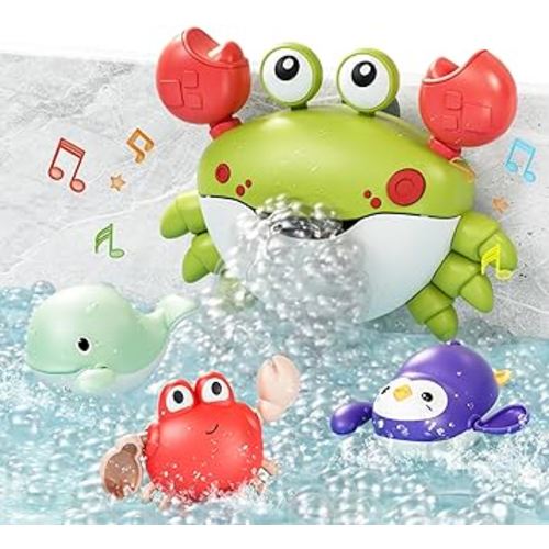 TUMAMA Baby Bath Toy,Bath Bubble Maker Machine with Music,3 Bathtub Wind-Up Toys,Crab Shower Water Toy for Toddlers Kids Boys Grils,Green