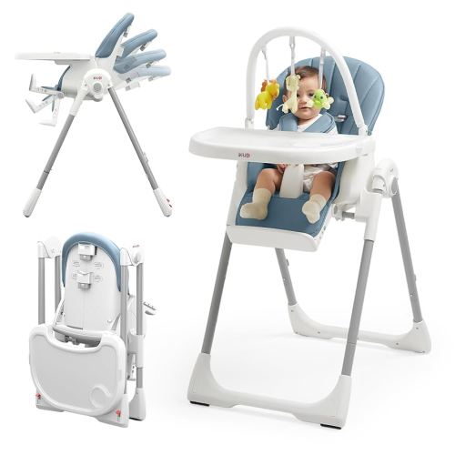 KÜB 3-in-1 Foldable Baby High Chair, 7 Height & 4 Recline Adjustable Seat & Tray for Easy Clean, 2 Locking Wheels, Multifunctional Infant High Chairs for Babies and Toddlers (Blue, with Toys)