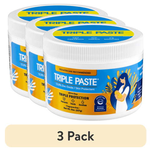(3 pack) Triple Paste Diaper Rash Cream, Hypoallergenic Medicated Ointment for Babies, 8 oz