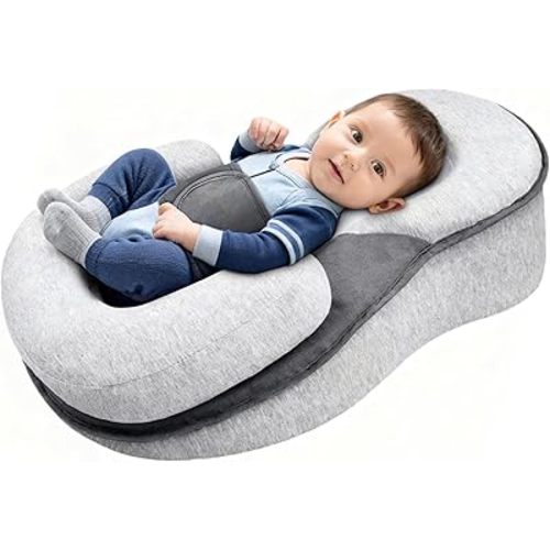 Baby Lounger Pillow, Rest Nest Bassinet Snuggle wih Safety Strap Breastfeeding Pillow for Bottle Feeding Tummy Time