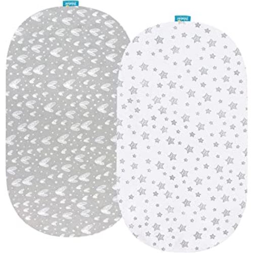 Bassinet Fitted Sheets Compatible with Dream On Me Poppy and Delta Children Sweet Dreams/Sweet Beginnings/Sweet Slumber Bedside Bassinet, 2 Pack, 100% Jersey Knit Cotton for Baby Boy and Girl