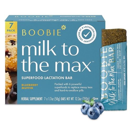 Boobie Bar Blueberry Muffin Lactation Bar | #1 Selling Lactation Snack Bars | Gluten Free & Vegan Lactation Snacks To Support Milk Supply Increase, 7 Bars (1 Box)