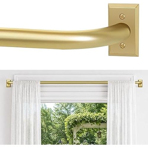 ZYRW Gold Curtain Rod, Room Darkening Rods for Windows 28 to 48 Inches(2.3-4Ft), Wrap Around Curtain Rods, Heavy Duty Blackout Drapery, Modern Decorative Window Treatment Rod, Gold