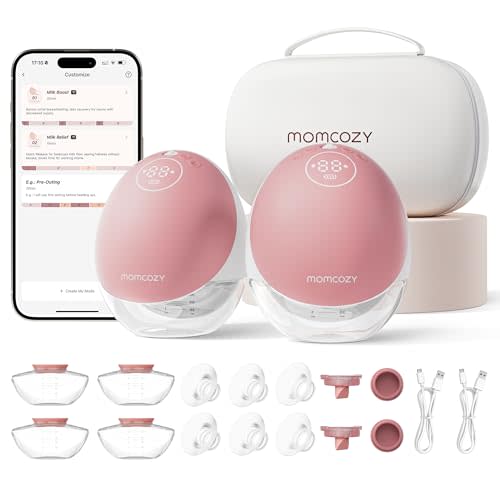 Momcozy Breast Pump Hands Free Upgraded Mobile Flow | M9, App Discreet Control with Personalized Multi-Modes & 15 Levels, Wearable Breast Pump 24mm, 2 Pack Cozy Red