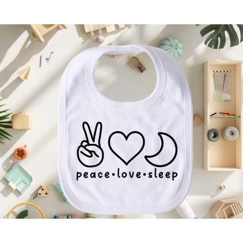 Peace Love Sleep Bib, Funny Baby Bib, Absorbent Toddler Bib, Baby Shower Gift, Gender Neutral Baby Bib