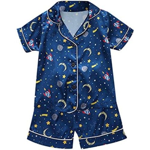 Toddler Satin 𝗣ajamas Set Girls Boys Star Moon Print Short Sleeve Tops and Shorts 𝗟oungewear Infant Girl Clothes Set
