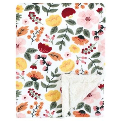 Hudson Baby Girls Plush Blanket with Furry Binding and Back, Fall Botanical, One Size