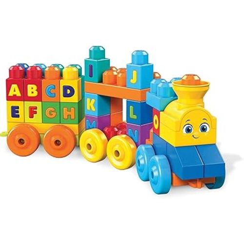 MEGA BLOKS First Builders Toddler Building Blocks Toy Set, ABC Musical Train with 50 Pieces, Music and Sounds, Ages 1+ Years