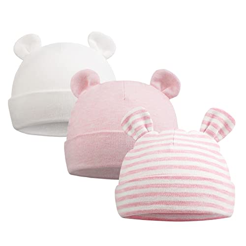 Original Cotton Newborn Hats for Girls Striped Preemie Baby Hats Bear Ears Infant Boys Beanies 0-6 Months