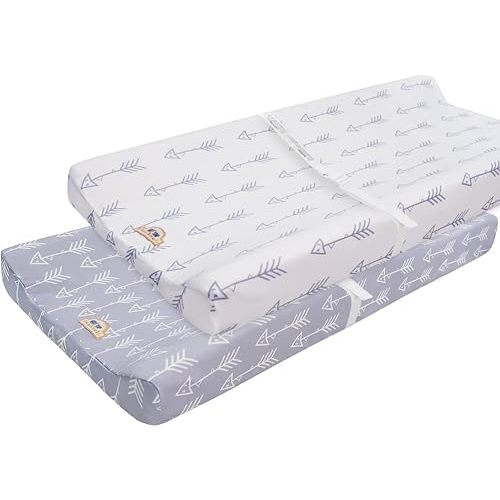 BlueSnail Print Changing pad Cover Set 2PK, Breathable and Comfortable Changing Pad Cover for Boys and Girls (Gray+White)