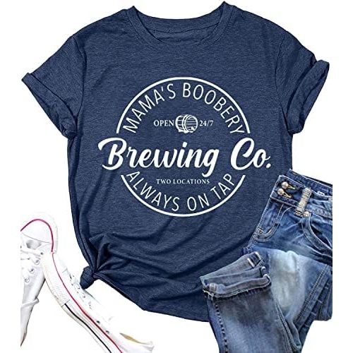 Mama's Boobery Always on Tap Shirt for Women Funny Letter Print Breastfeeding Tee Tops Humor Mother's Day Shirt Gift