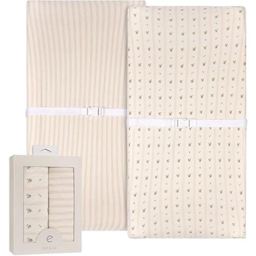 Ely’s & Co. Changing Pad Cover, Diaper Changing Table Sheets, 2 Pack, Cradle Sheet Set for Baby Girls, 100% Jersey Knit Cotton, Pink Linear Floral Collection, 32”x16”x5”