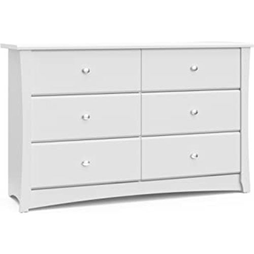 Storkcraft Crescent 6 Drawer Double Dresser (White) – GREENGUARD Gold Certified, Kids Dresser Drawer Organizer For Nursery, Chest of Drawers