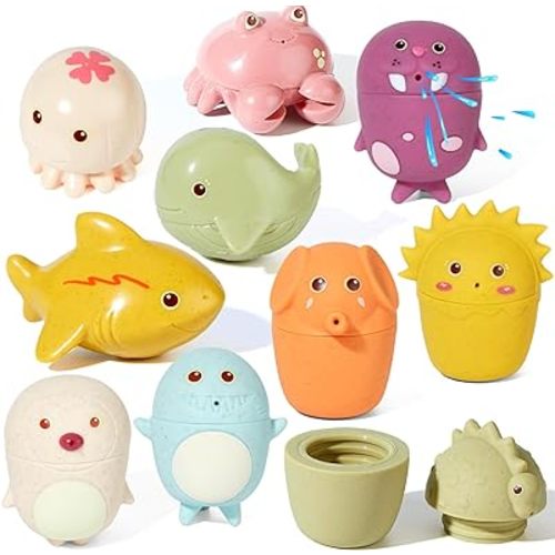 Mold Free Animal Bath Toys for Toddlers/ Infants 6 - 12- 18 Month, 10Pcs Toddler Bath Toys Water Table Toys Toddler Birthday Gift for Preschool Boys/Girls