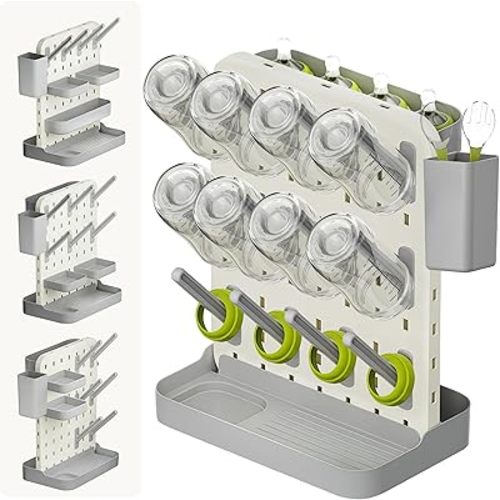DIY Baby Bottle Drying Rack, Holds 12 Bottles, Space-Saving for Small Kitchen Counters, Modular Bottle Dryer with Removable Rods & Baskets, BPA-Free Countertop Organizer for Baby Feeding Essentials