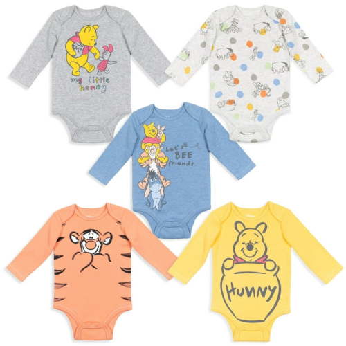 Disney Winnie the Pooh Newborn Baby Boys 5 Pack Long Sleeve Bodysuits Multicolored 3-6 Months