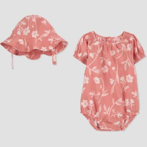 Carter's Just One You® Baby Floral Bubble Romper with Hat - Pink/White, Size: 12M