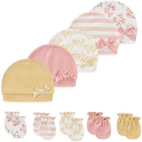10 Pieces Newborn Baby Cotton Cap and Mitten Sets