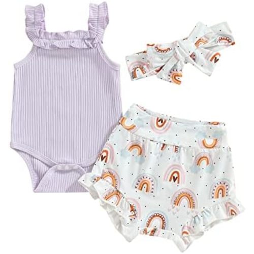 fhutpw Baby Girl Clothes Summer Cute Outfits 3 6 12 18 Months Spaghetti Strap Romper & Floarl Shorts Sets