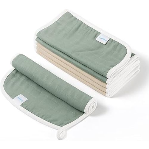 Muslin Baby Burp Cloths 6 Pack, Soft Skin Friendly 19.5" x 10.5" Burping Cloths for Newborns, Highly Absorbent Baby Essentials for Spit Up and Drool(Green Beige)