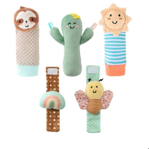 The Peanutshell Sock Rattles Set of 5 - Girl Boy Rattle Socks, Baby Toys 0-6-12 Month, Animal Newborn High Contrast Baby, Infant, New Born Toys 0-3 0-6 Months Old Babies - Boho