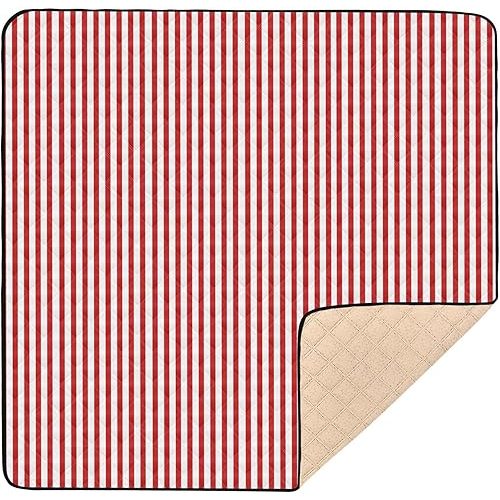 Red White Stripes Baby Play Mat for Floor 50" X 50" Foldable Waterproof Non-Slip Playmat for Baby Playpen Quilted Crawling Mats Game Rug