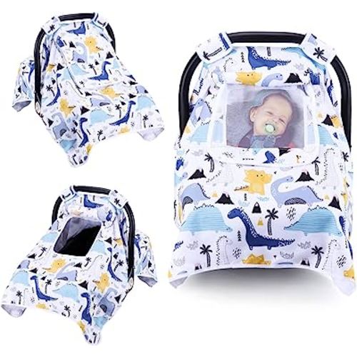 THE KENKYO Car Seat Covers for Babies, Baby Car Seat Cover for Girls Boys, Kick-Proof Newborn Carrier Canopy with Breathable Mesh Peep Window, Warm Stroller Cover for Winter