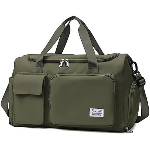 Travel Duffel Bag with Shoes Compartment Sports Gym Bag with Dry Wet Separated Pocket for Men and Women, Overnight Bag Weekender Bag Training Handbag Yoga Bag - Olive Green
