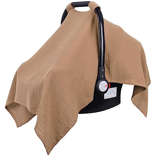 Metplus Muslin Car Seat Cover for Babies - Carseat Stroller Cover Infant Stroller Covers for Boys and Girls, Breathable & Lightweight, Fits Most Strollers & Baby Car Seats