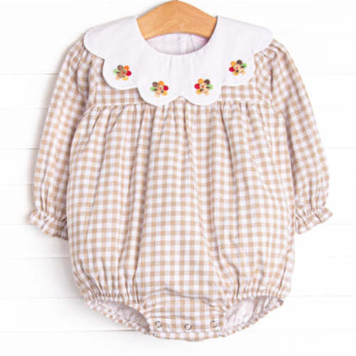 Thanksgiving Day Embroidered Scalloped Bib Bubble, Tan – Stitchy Fish