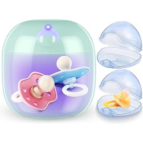 Qualirey Portable Pacifier Disinfection with 2 Pacifier Holder Cases, USB Rechargeable Mini UV Light Disinfection and Pacifier Container Set for Travel, 99.99% Disinfection in 3 Mins(Blue)