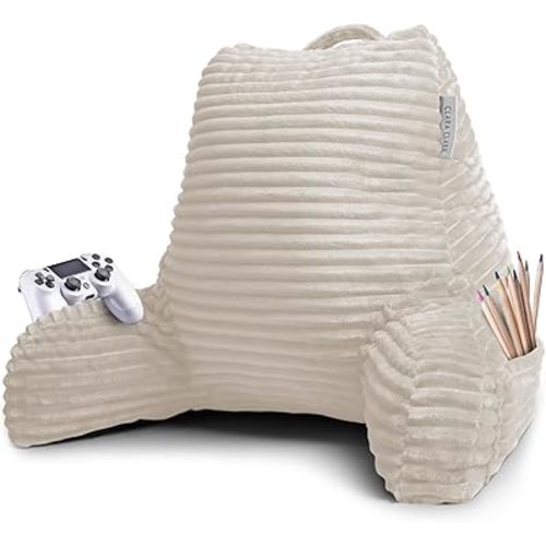 Clara Clark Reading Pillow for Bed Adult – Back Pillow for Sitting in Bed, Standard Bed Pillows for Sitting Up in Bed, Foam Bed Chair Pillow, Linen Bed Rest Pillow