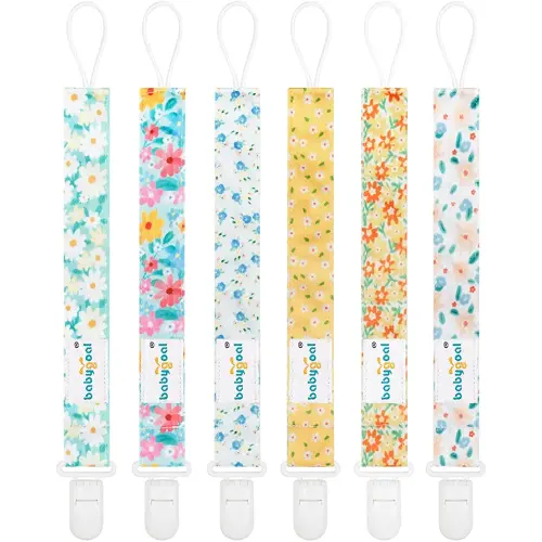 Babygoal Floral Pacifier Clips, 6 Pack Binky Paci Holder and Leash for Boys and Girls Fits for Most Pacifier, Binkie Styles & Baby Teethers & Toys and Gift 6PS31