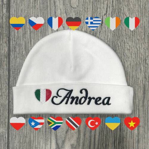 Personalized baby hat with country flag heart / 6-12 months