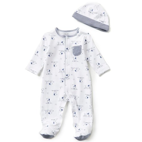 Little Me Baby Boys Puppy Toile Printed Footie Coverall & Hat Set