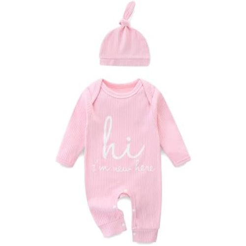 Newborn Girls and Boys Romper, Hi I’m New Here Long Sleeve Cotton Baby Clothes, Preemie Coming Home Outfit