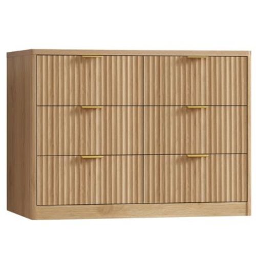 Usikey 47.3''wide Fluted 6 Drawer Dresser For Bedroom, Modern Chest Of Drawers, Wood Closet Clothes Organizer For Bedroom, Hallway, Natural