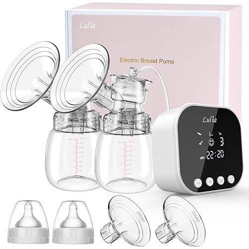 Lulia Double Electric Breast Pump, Breastfeeding Pump 4 Modes & 9 Levels, Low Noise, Anti-Backflow & LED Display, BPA Free, Portable Breast Pumps with 24mm Flange
