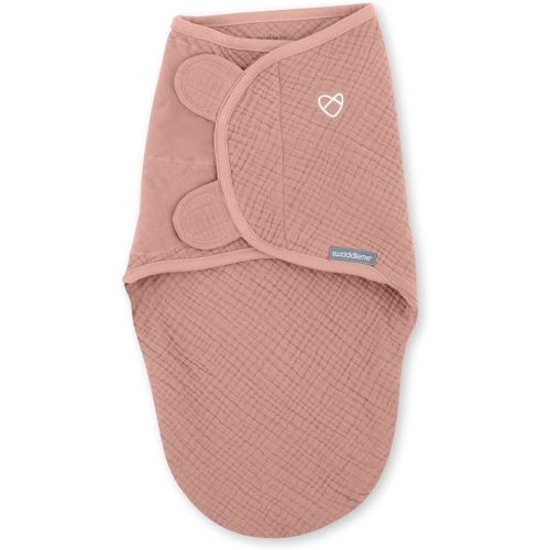 Ingenuity by SwaddleMe Original Muslin Baby Swaddle, 100% Cotton, Improves Sleep & Calms Startle Reflex, 0-3 Months, 1.0 TOG, 7-14 Pounds - Blush