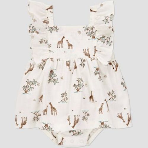Carter's Just One You® Baby Girls' Safari Sunsuit - Cream 3m: Cotton Poplin Romper, Floral Botanical Pattern, Ruffle Sleeveless