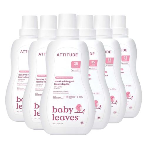 ATTITUDE Baby Laundry Detergent, EWG Verified, Plant and Mineral-Based Formula, HE Compatible, Vegan Household Products, Unscented, 35 Loads, 35.5 Fl Oz (Pack of 6)