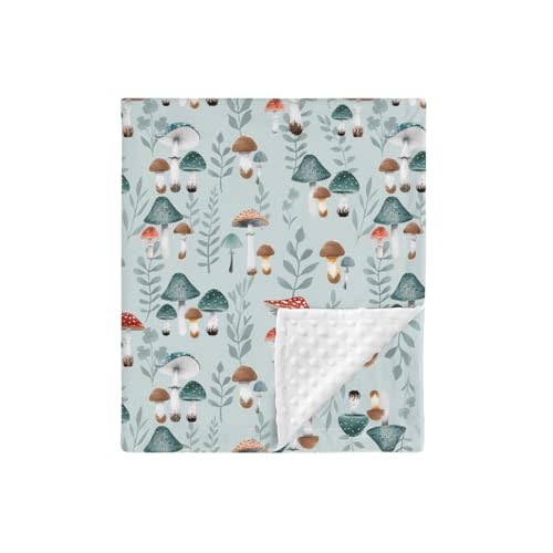 HawSkgFub Boho Mushroom Forest Mink Baby Blankets Dotted Backing Boy Girl Shower Gift, Blue Magic Plant Double Layer Nursery Receiving Swaddle, Soft Newborn Infant Toddler Bed Crib Bedding 30 x 40