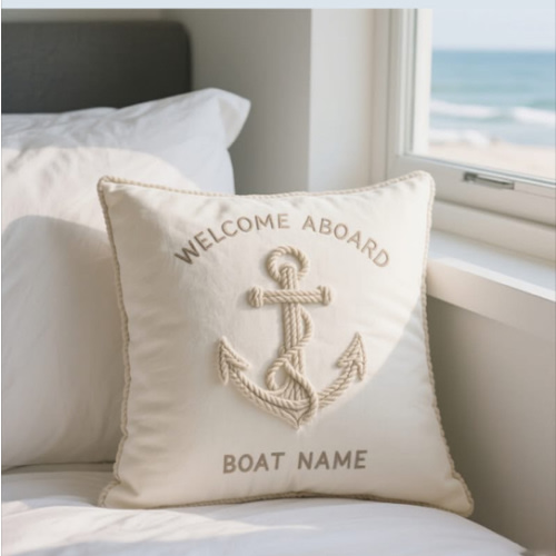 Personalized nautical-themed anchor embroidered pillow