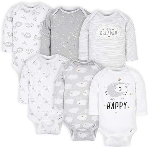 Gerber Baby 6 Pack Long-sleeve Onesies Bodysuit - Newborn - Sheep Grey