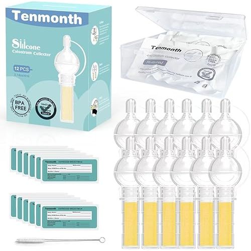 Colostrum Collector Kit Tenmonth Breast Milk Collector with Storage Case Set, Portable Colostrum Container Ready-to-Use, BPA Free 0.1oz/4ml, 12pcs