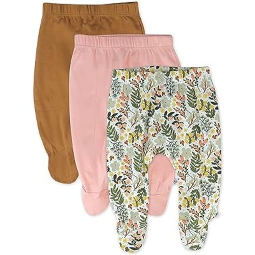 HonestBaby 3-Pack Footed Pants Roomy Fit Pull on Bottoms 100% Organic Cotton for Infant Baby Boys, Girls, Unisex